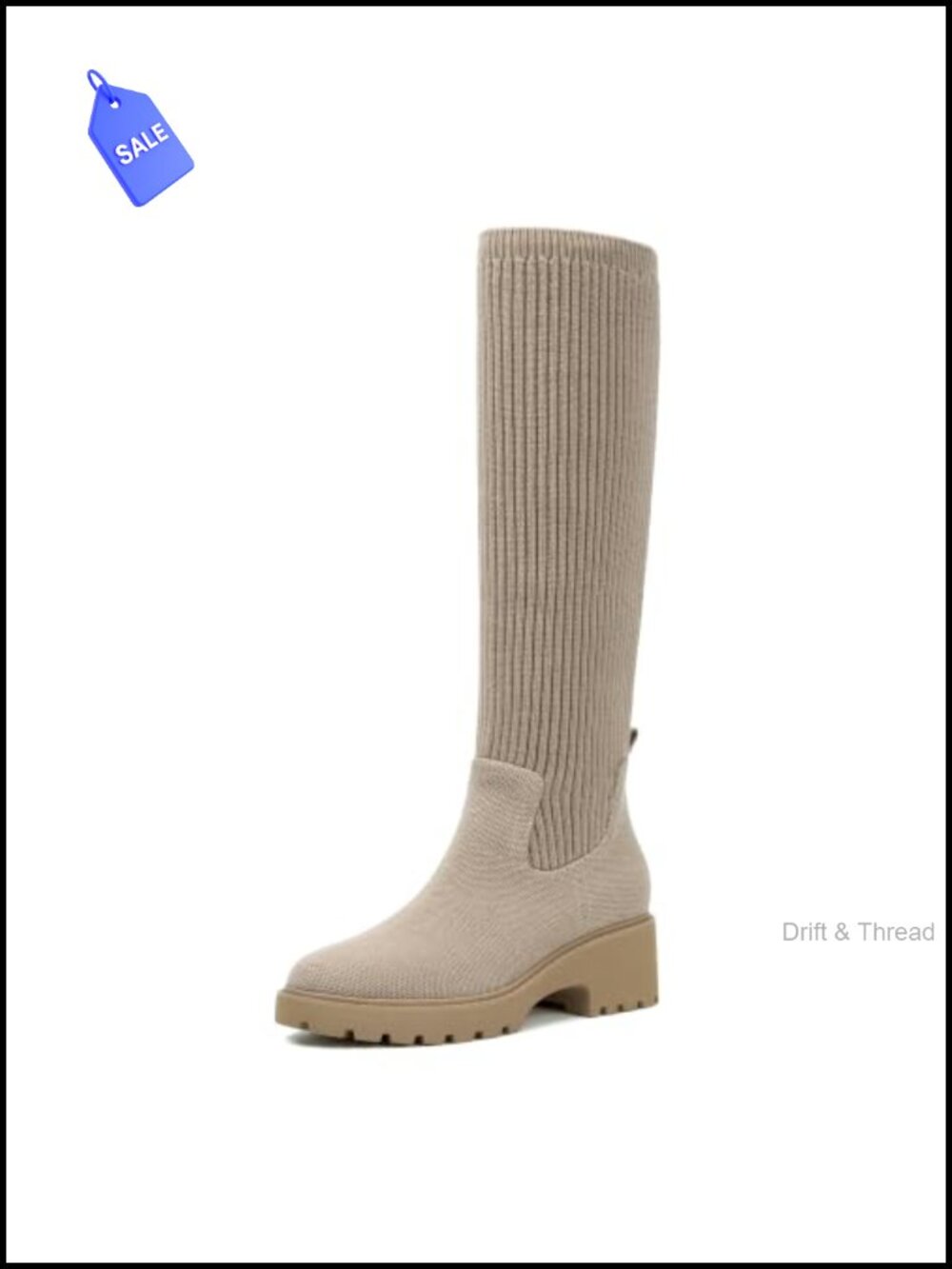 Women's Knee High Wedge Boots Round Toe Platform Tall Knit Boots